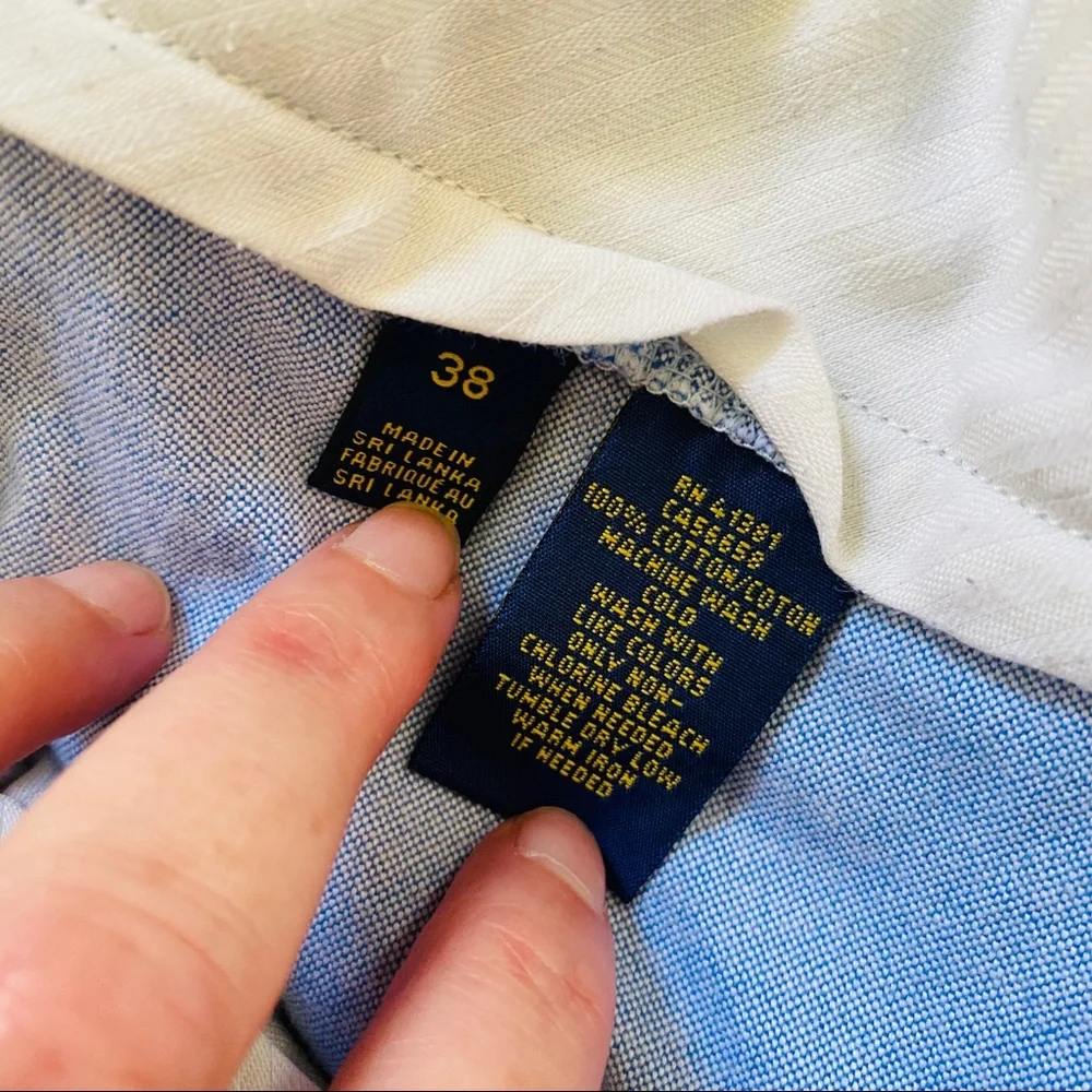 Polo Ralph Lauren mens light blue cotton Oxford shorts flat front 38